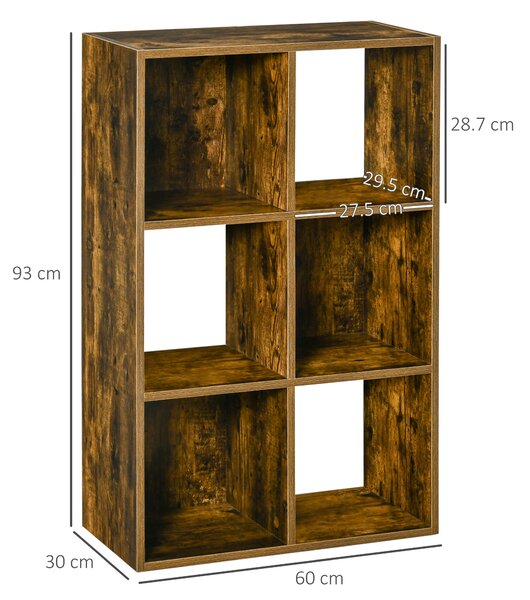 HOMCOM Industrial Style Storage Shelf, Bookcase, Bookshelf with 6 Compartments, Freestanding Shelving Unit for Living Room, Home, Brown Aosom UK