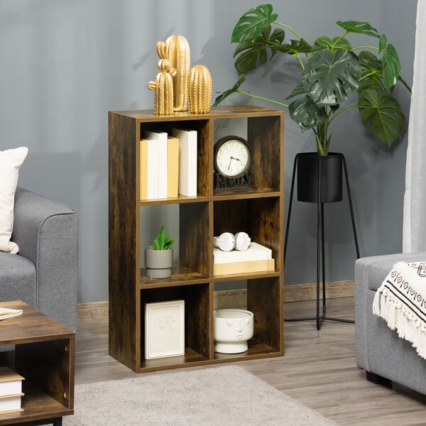 HOMCOM Industrial Style Storage Shelf, Bookcase, Bookshelf with 6 Compartments, Freestanding Shelving Unit for Living Room, Home, Brown Aosom UK