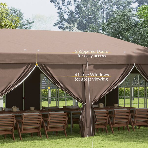 Outsunny 3 x 6m Sturdy Pop Up Gazebo with Sides, Metal Frame Party Tent with Carry Bag, Height Adjustable for Garden, Brown Aosom UK