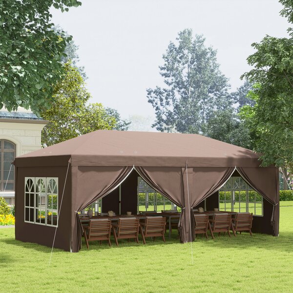 Outsunny 3 x 6m Sturdy Pop Up Gazebo with Sides, Metal Frame Party Tent with Carry Bag, Height Adjustable for Garden, Brown Aosom UK