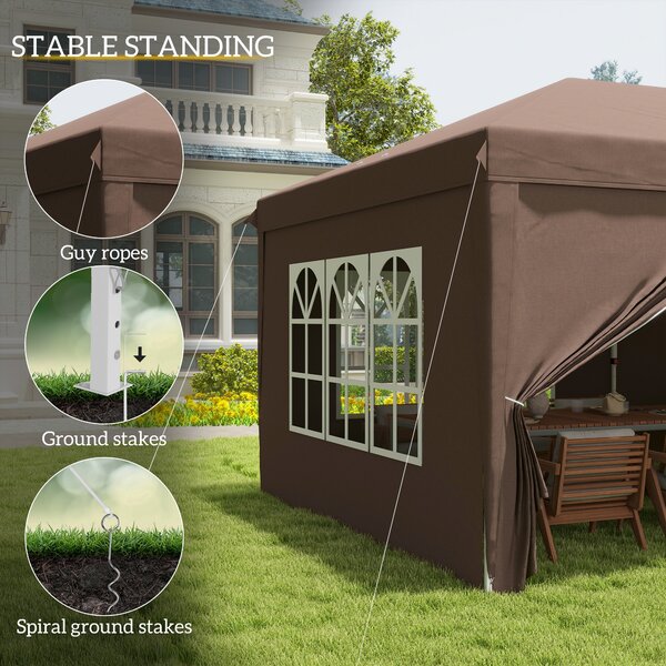 Outsunny 3 x 6m Sturdy Pop Up Gazebo with Sides, Metal Frame Party Tent with Carry Bag, Height Adjustable for Garden, Brown Aosom UK