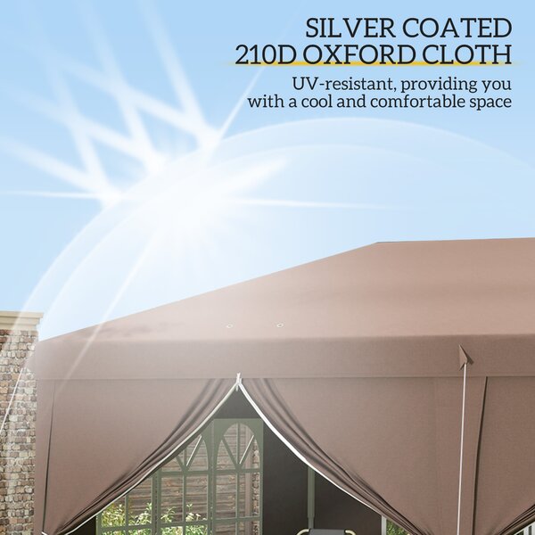 Outsunny 3 x 6m Sturdy Pop Up Gazebo with Sides, Metal Frame Party Tent with Carry Bag, Height Adjustable for Garden, Brown Aosom UK