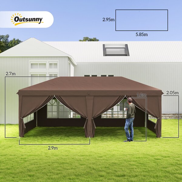 Outsunny 3 x 6m Sturdy Pop Up Gazebo with Sides, Metal Frame Party Tent with Carry Bag, Height Adjustable for Garden, Brown Aosom UK