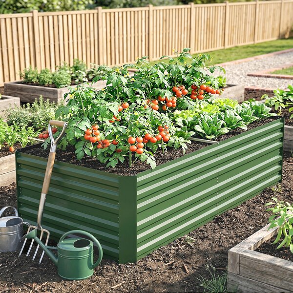 Outsunny Rectangular Garden Beds with Multi-reinforced Rods, Galvanised Steel Outdoor Planters, 180 x 90 x 59 cm, Green Aosom UK