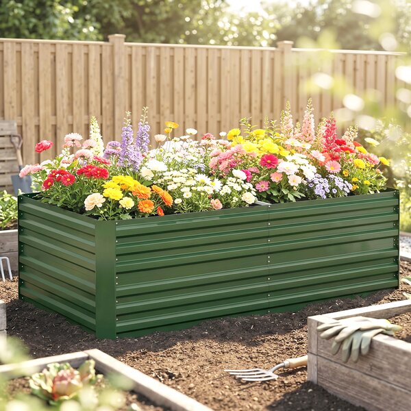 Outsunny Rectangular Garden Beds with Multi-reinforced Rods, Galvanised Steel Outdoor Planters, 180 x 90 x 59 cm, Green Aosom UK