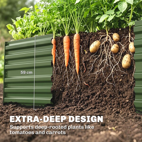 Outsunny Rectangular Garden Beds with Multi-reinforced Rods, Galvanised Steel Outdoor Planters, 180 x 90 x 59 cm, Green Aosom UK