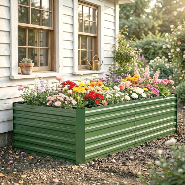 Outsunny Rectangular Garden Beds with Multi-reinforced Rods, Galvanised Steel Outdoor Planters, 180 x 90 x 59 cm, Green Aosom UK