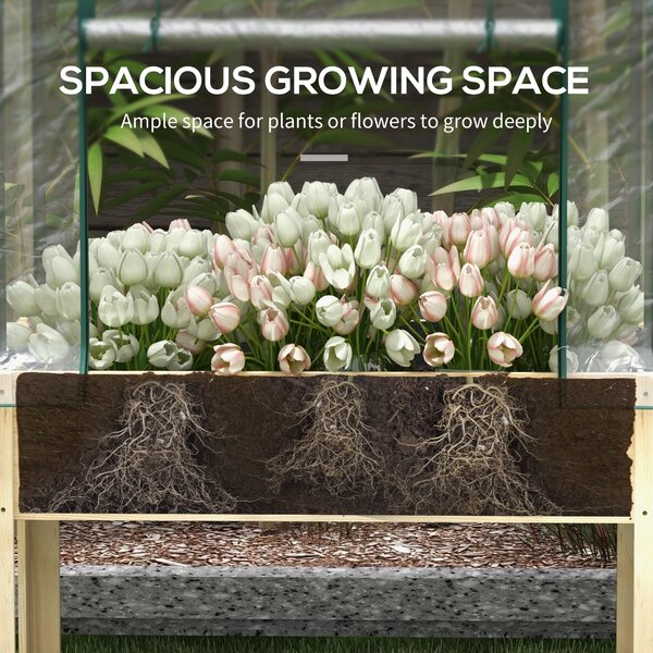 Outsunny Wooden Planter Box with Greenhouse Cover and Bed Liner, Raised Garden Bed for Vegetables, Flowers, Herbs Aosom UK