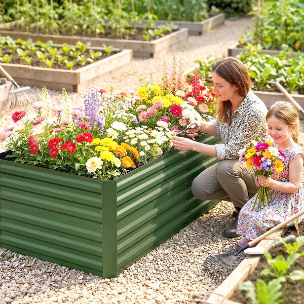 Outsunny Rectangular Garden Beds with Multi-reinforced Rods, Galvanised Steel Outdoor Planters, 180 x 90 x 59 cm, Green Aosom UK