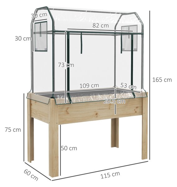 Outsunny Wooden Planter Box with Greenhouse Cover and Bed Liner, Raised Garden Bed for Vegetables, Flowers, Herbs Aosom UK