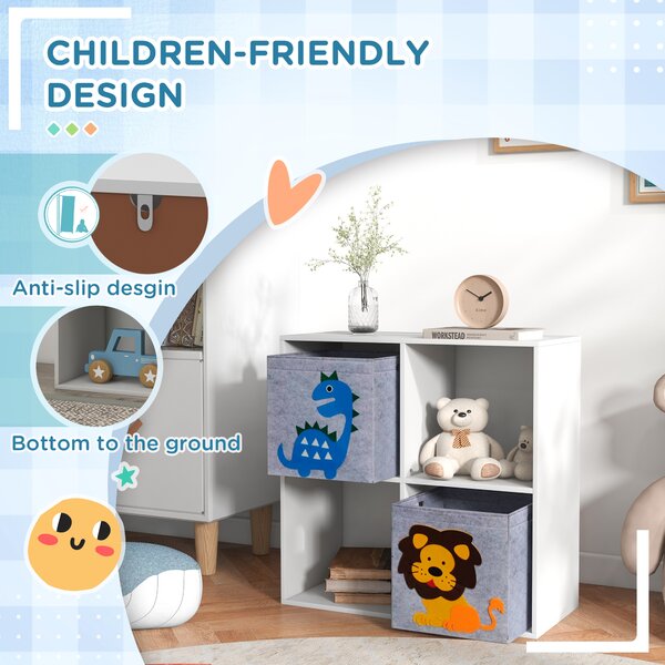 ZONEKIZ Toy Storage Box for Children with Dual Non-Woven Fabric Bins, 61.8 x 29.9 x 61.8 cm, White Aosom UK