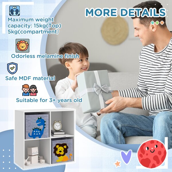 ZONEKIZ Toy Storage Box for Children with Dual Non-Woven Fabric Bins, 61.8 x 29.9 x 61.8 cm, White Aosom UK