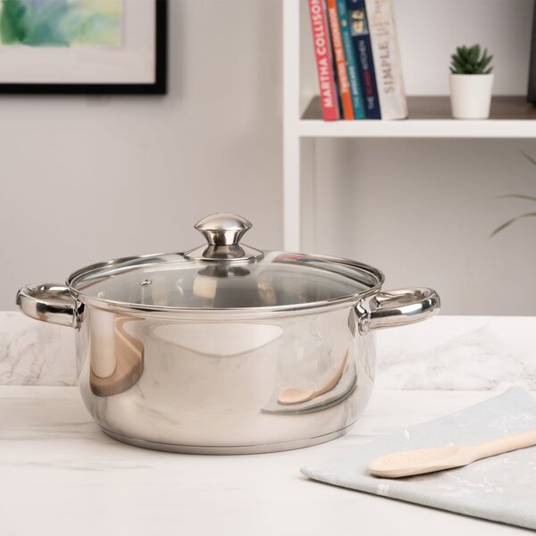 Stainless Steel Casserole Pot with Glass Lid Silver