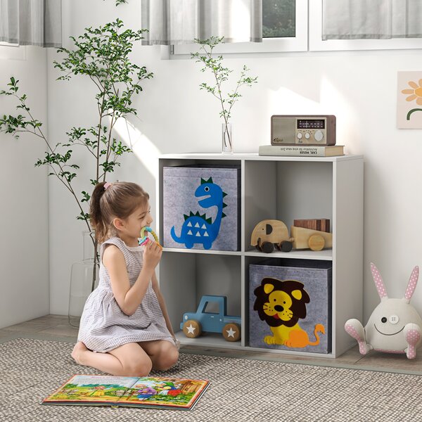 ZONEKIZ Toy Storage Box for Children with Dual Non-Woven Fabric Bins, 61.8 x 29.9 x 61.8 cm, White Aosom UK