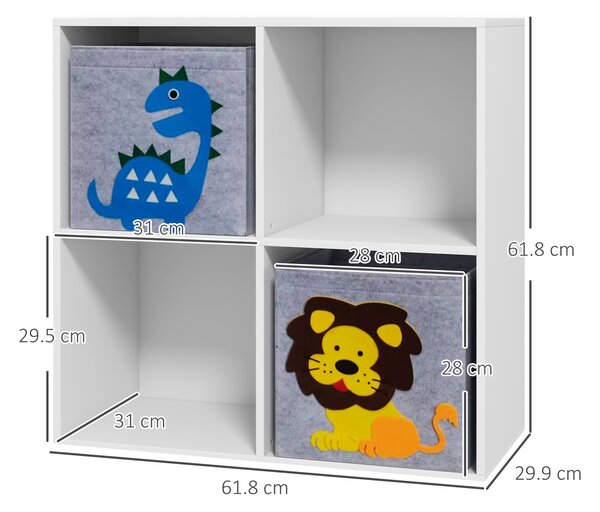ZONEKIZ Toy Storage Box for Children with Dual Non-Woven Fabric Bins, 61.8 x 29.9 x 61.8 cm, White Aosom UK