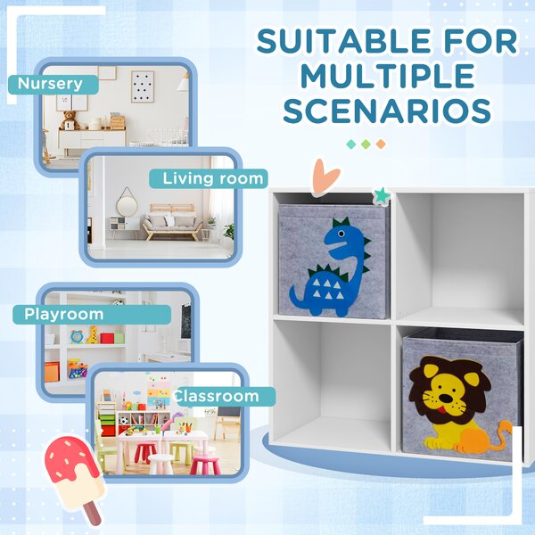 ZONEKIZ Toy Storage Box for Children with Dual Non-Woven Fabric Bins, 61.8 x 29.9 x 61.8 cm, White Aosom UK