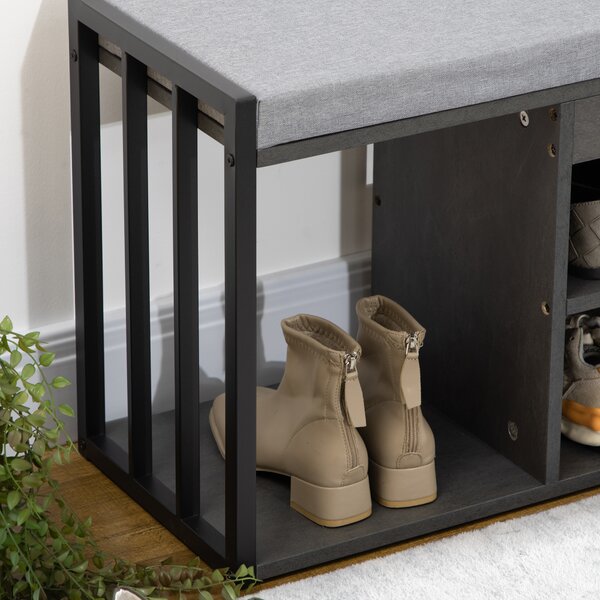 HOMCOM Shoe Storage Bench, Upholstered Entryway Bench with 3 Open Shelves, Grey, Ideal for Hallway Aosom UK