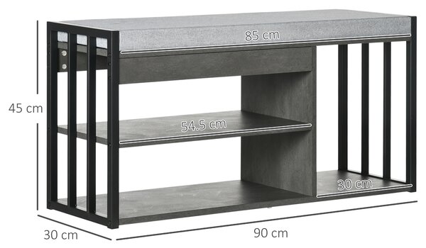 HOMCOM Shoe Storage Bench, Upholstered Entryway Bench with 3 Open Shelves, Grey, Ideal for Hallway Aosom UK