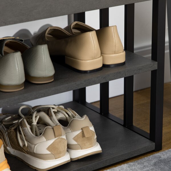 HOMCOM Shoe Storage Bench, Upholstered Entryway Bench with 3 Open Shelves, Grey, Ideal for Hallway Aosom UK