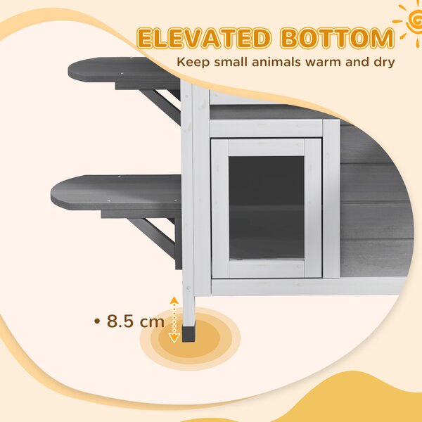 PawHut Solid Wood Cat Condos Pet House Water Proof Outdoor 2-Floor Villa, Grey Aosom UK