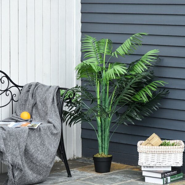 Outsunny Artificial Palm Tree in Pot, 2 Pack Fake Plants, Home Indoor Outdoor Decor, 125cm, Green Aosom UK