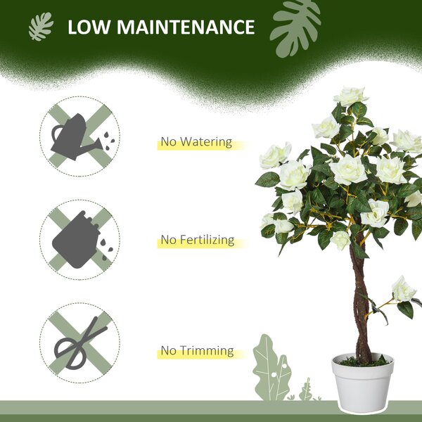 Outsunny Set of 2 Artificial Plants White Rose Floral in Pot, Fake Plants for Home Indoor Outdoor Decor, 90cm Aosom UK