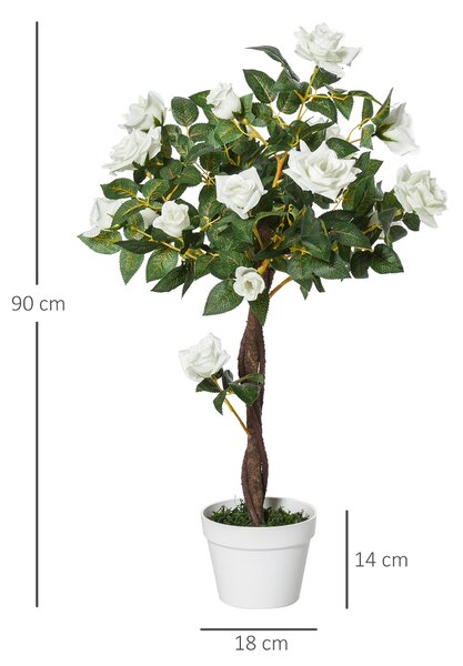 Outsunny Set of 2 Artificial Plants White Rose Floral in Pot, Fake Plants for Home Indoor Outdoor Decor, 90cm Aosom UK