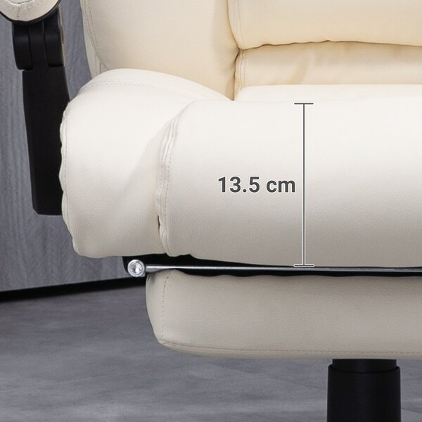 Vinsetto Leather Swivel Chair: Adjustable Office Seating with Footrest & Wheels, Cream White Aosom UK