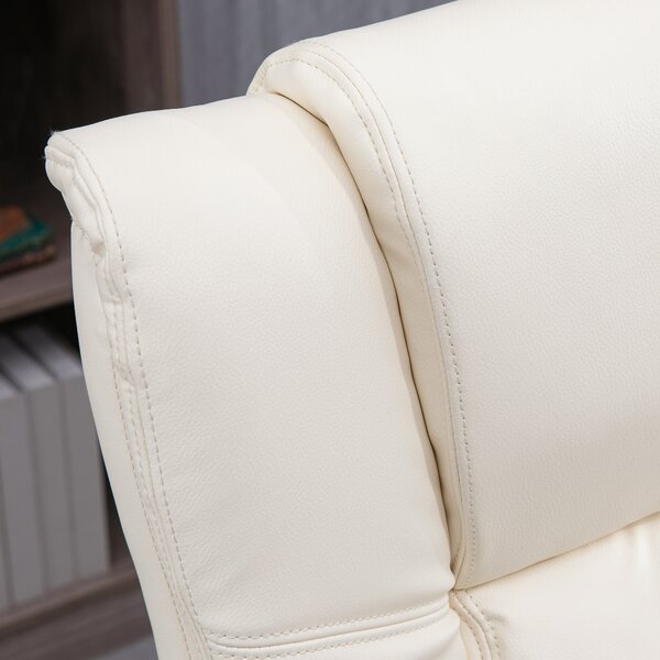 Vinsetto Leather Swivel Chair: Adjustable Office Seating with Footrest & Wheels, Cream White Aosom UK