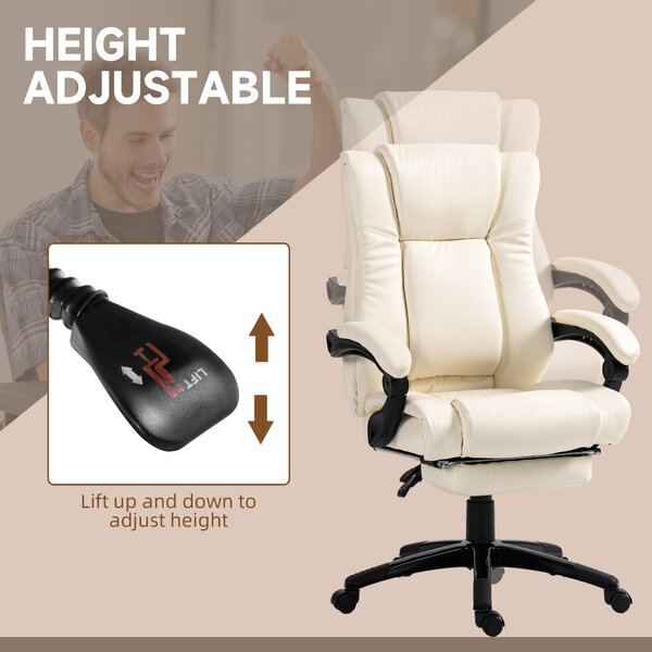 Vinsetto Leather Swivel Chair: Adjustable Office Seating with Footrest & Wheels, Cream White Aosom UK