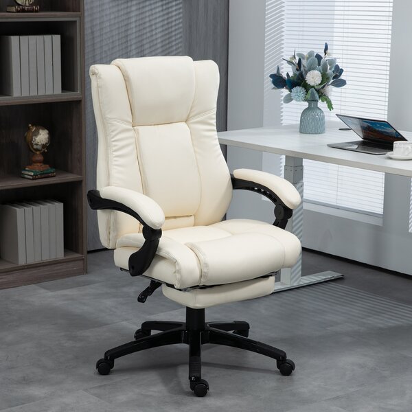 Vinsetto Leather Swivel Chair: Adjustable Office Seating with Footrest & Wheels, Cream White Aosom UK