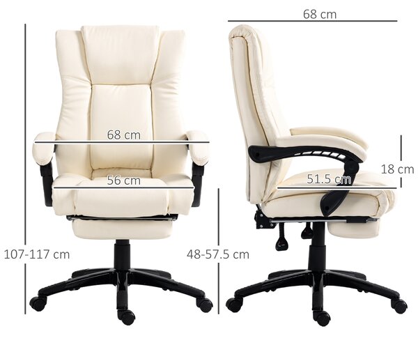 Vinsetto Leather Swivel Chair: Adjustable Office Seating with Footrest & Wheels, Cream White Aosom UK