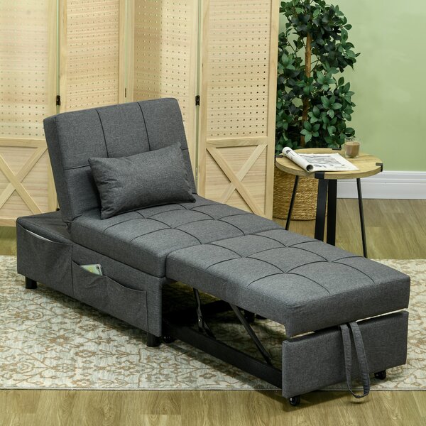 HOMCOM Convertible Chair Bed w/ Padding Seat, 3-in-1 Multi-Functional Sleeper Chair Bed w/ Adjustable Backrest, Wheels and Anti-Cat-Scratch Fabric, Grey