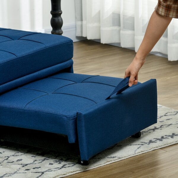 HOMCOM Convertible Chair Bed w/ Padding Seat, 3-in-1 Multi-Functional Sleeper Chair Bed w/ Adjustable Backrest, Wheels and Pillow, Cat Scratch Anti, Blue