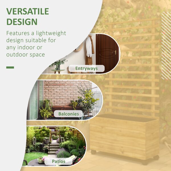 Outsunny 76 x 30 x 155cm Trellis Planter Box, Wooden Wheeled Planter for Climbing Plants & Vegetables, Natural Aosom UK