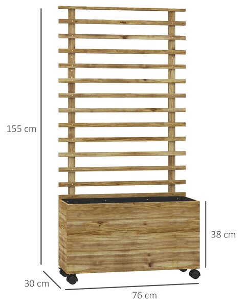 Outsunny 76 x 30 x 155cm Trellis Planter Box, Wooden Wheeled Planter for Climbing Plants & Vegetables, Natural Aosom UK