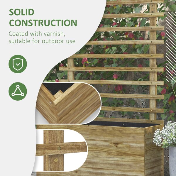 Outsunny 76 x 30 x 155cm Trellis Planter Box, Wooden Wheeled Planter for Climbing Plants & Vegetables, Natural Aosom UK