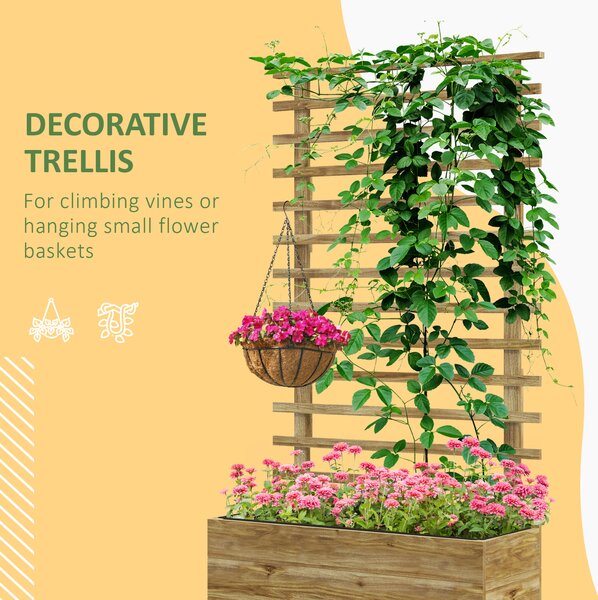 Outsunny 76 x 30 x 155cm Trellis Planter Box, Wooden Wheeled Planter for Climbing Plants & Vegetables, Natural Aosom UK