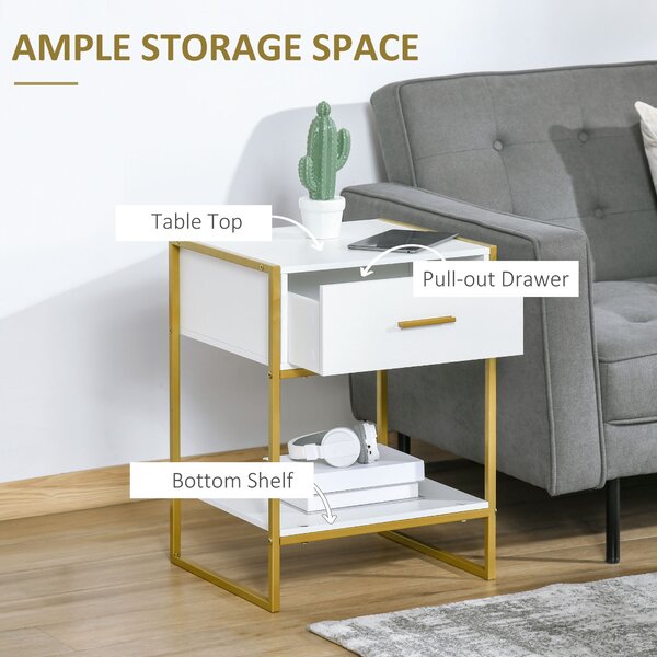 HOMCOM Bedside Tables, Set of 2, Modern Nightstands with Drawer & Shelf, Bedroom Furniture, White Aosom UK
