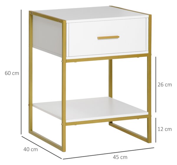 HOMCOM Bedside Tables, Set of 2, Modern Nightstands with Drawer & Shelf, Bedroom Furniture, White Aosom UK