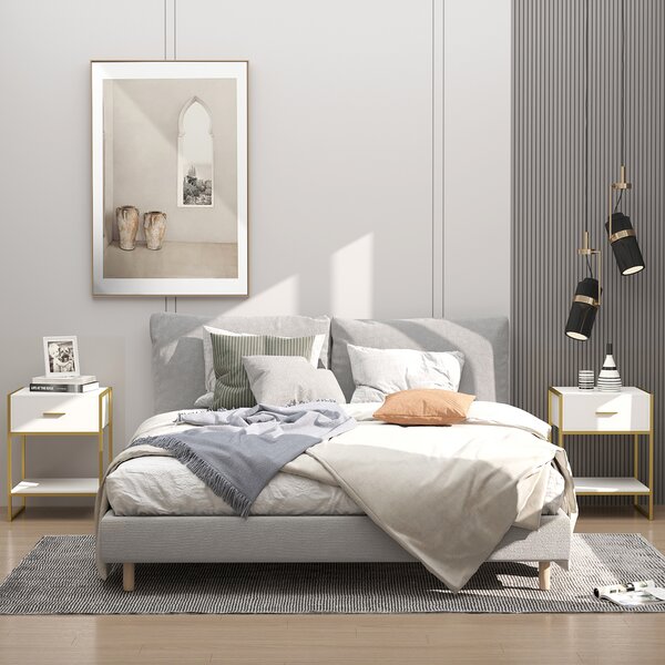 HOMCOM Bedside Tables, Set of 2, Modern Nightstands with Drawer & Shelf, Bedroom Furniture, White Aosom UK