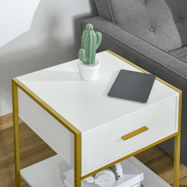 HOMCOM Bedside Tables, Set of 2, Modern Nightstands with Drawer & Shelf, Bedroom Furniture, White Aosom UK