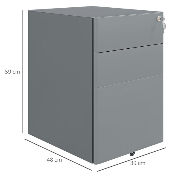 Vinsetto Lockable Cabinet, Rolling Filing Cabinet with 3 Drawers, Steel Office Drawer Unit for A4, Letter, Legal Sized Files Aosom UK