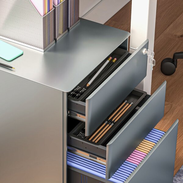Vinsetto Lockable Cabinet, Rolling Filing Cabinet with 3 Drawers, Steel Office Drawer Unit for A4, Letter, Legal Sized Files Aosom UK
