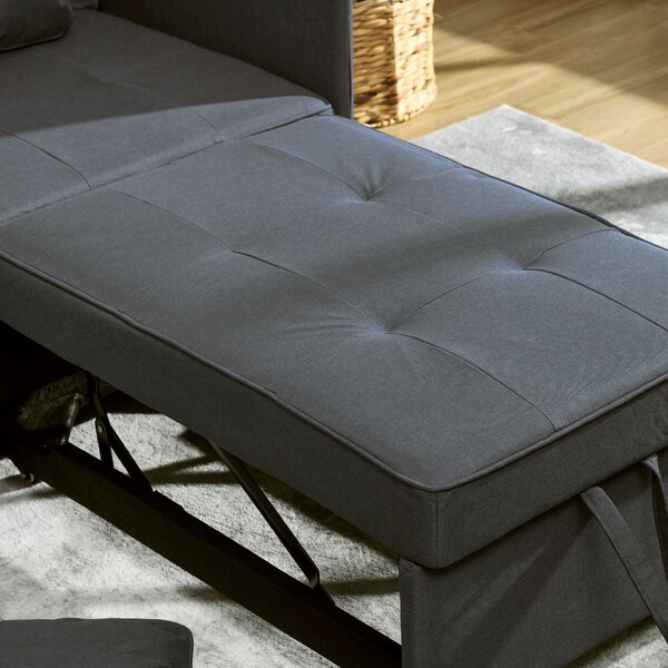 HOMCOM 3-In-1 Single Sofa Bed with Seat Thickness, Fold Out Chair Bed with 5-positon Adjustable Back & Removable and Washable Pillow, Grey Aosom UK