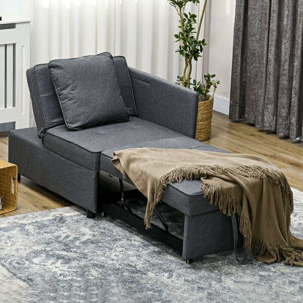 HOMCOM 3-In-1 Single Sofa Bed with Seat Thickness, Fold Out Chair Bed with 5-positon Adjustable Back & Removable and Washable Pillow, Grey Aosom UK