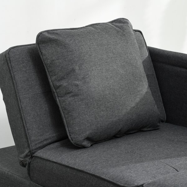 HOMCOM 3-In-1 Single Sofa Bed with Seat Thickness, Fold Out Chair Bed with 5-positon Adjustable Back & Removable and Washable Pillow, Grey Aosom UK