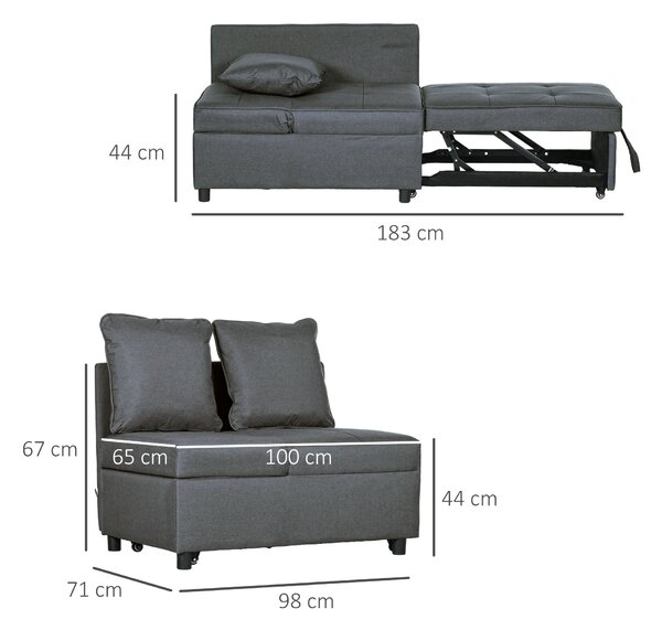 HOMCOM 3-In-1 Single Sofa Bed with Seat Thickness, Fold Out Chair Bed with 5-positon Adjustable Back & Removable and Washable Pillow, Grey Aosom UK