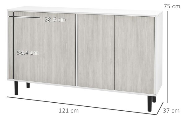 HOMCOM Kitchen Sideboard Storage Cabinet for Living Room with Adjustable Shelves 4 Doors and Pine Wood Legs White