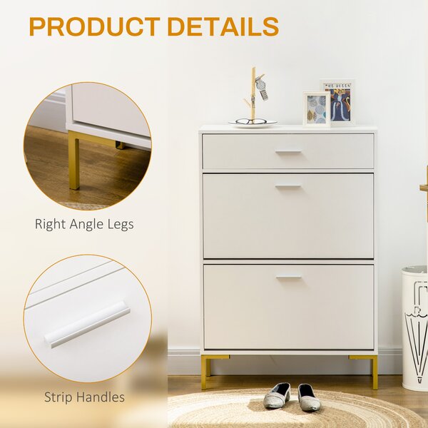 HOMCOM Modern Shoe Cabinet with Drawer and Adjustable Shelf, Hallway Shoe Cupboard Storage Organizer for 12 Pairs of Shoes, White Aosom UK